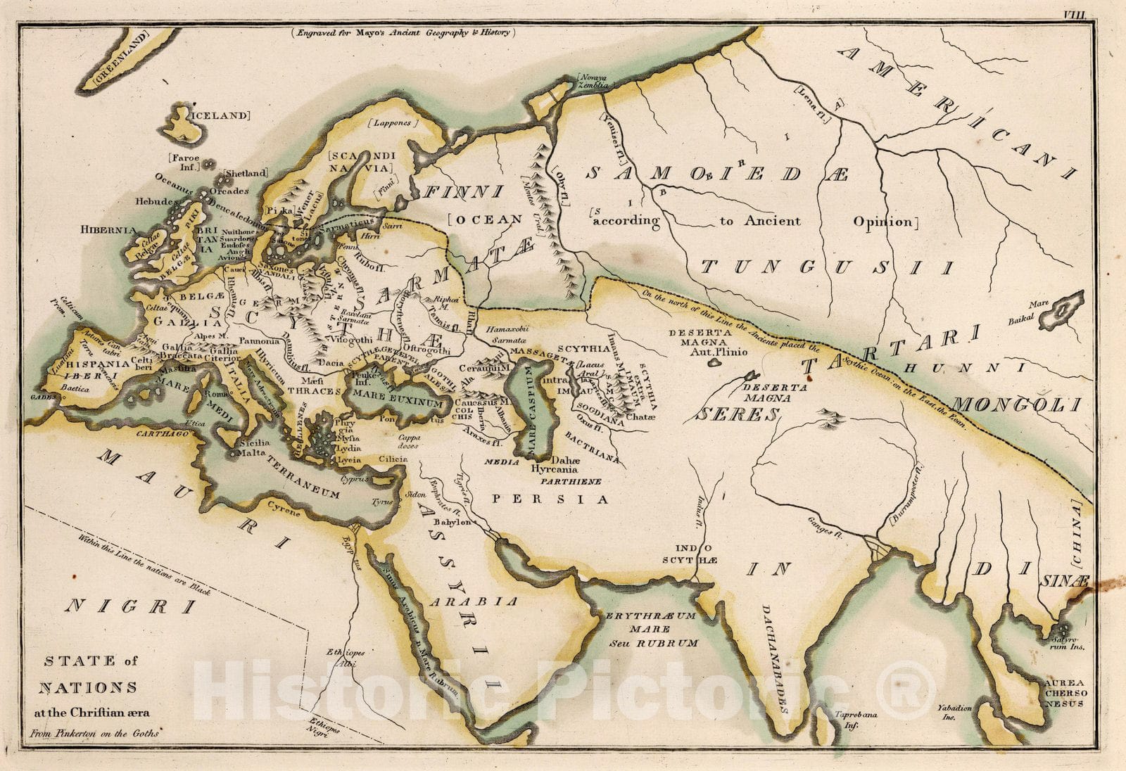 Historic Map : Classical Atlas Map, State of Nations at the Christian aera From Pinkerton on the Goths 1815 - Vintage Wall Art