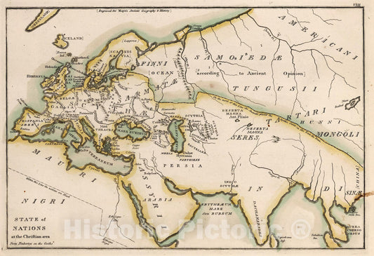 Historic Map : Classical Atlas Map, State of Nations at the Christian aera From Pinkerton on the Goths 1815 - Vintage Wall Art