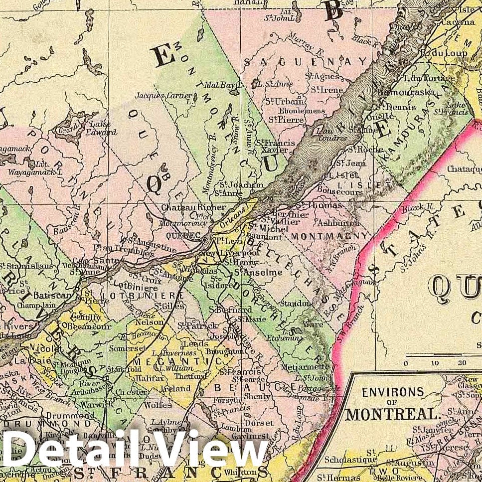 Quebec with Environs of Montreal - Railroad Map, 1890 - Historical Map Print