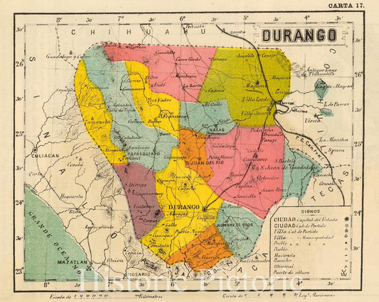 Historic Map : Mexico, Durango (Mexico : State) Durango. 1899 , Vintage Wall Art