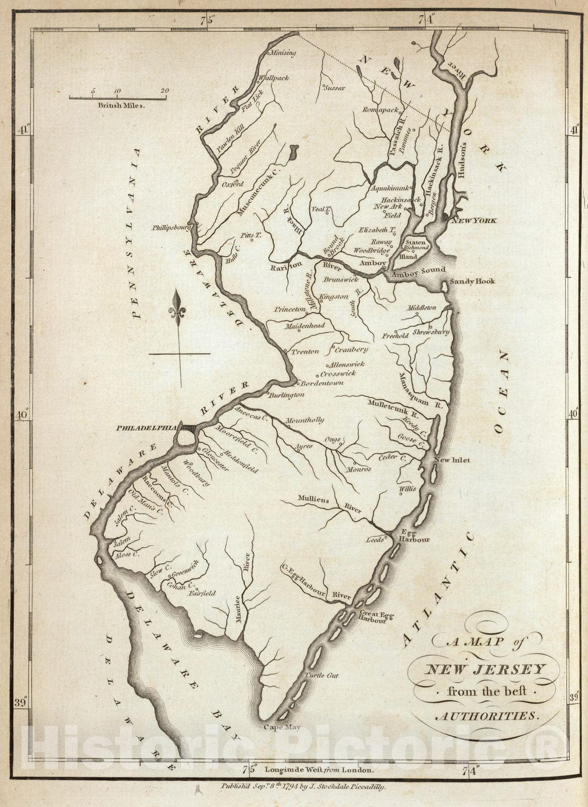 Historic Map : Geography Book, New Jersey. 1794 - Vintage Wall Art