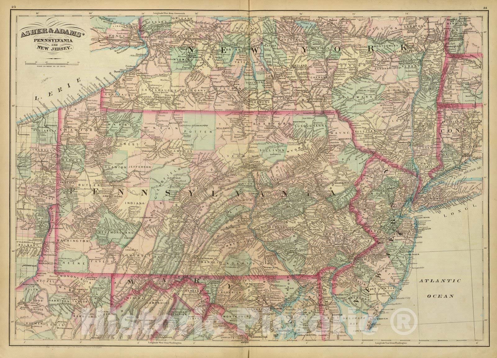 Historic Map : New Jersey, Penn, N.J. 1874 , Vintage Wall Art