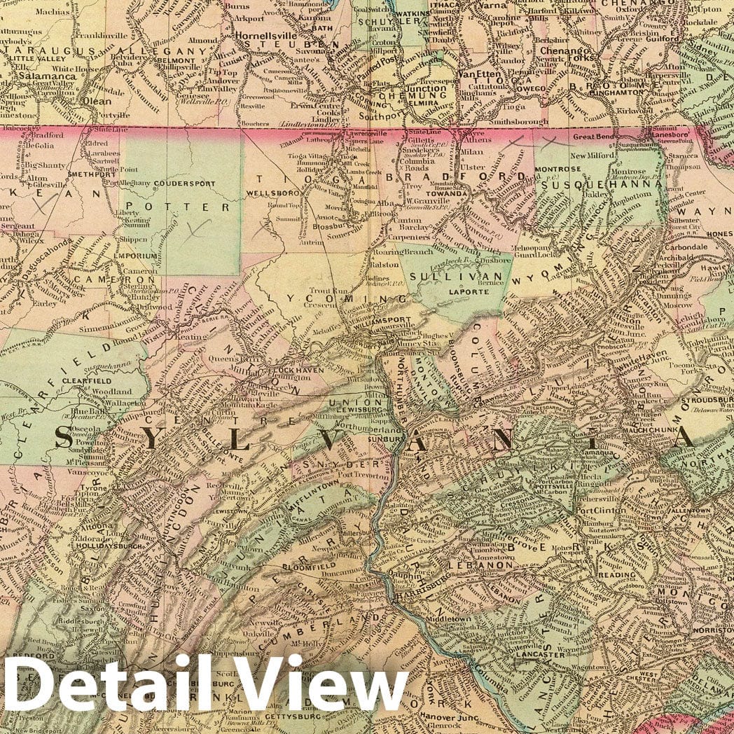 Pennsylvania and New Jersey - Railroad Map, 1874 - Asher & Adams Historical Reproduction