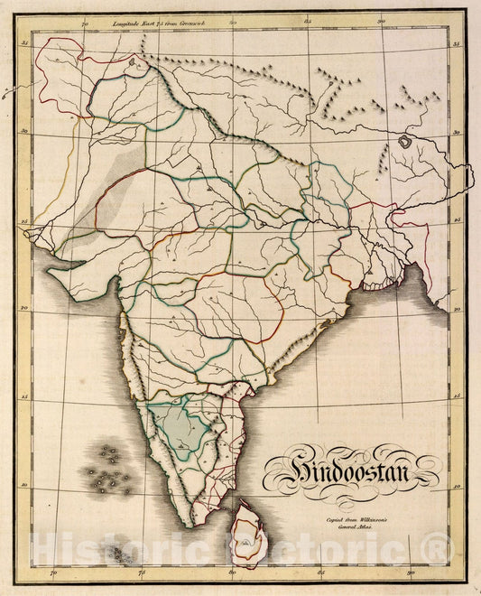Historic Map : School Atlas Map, Hindoostan 1815 - Vintage Wall Art
