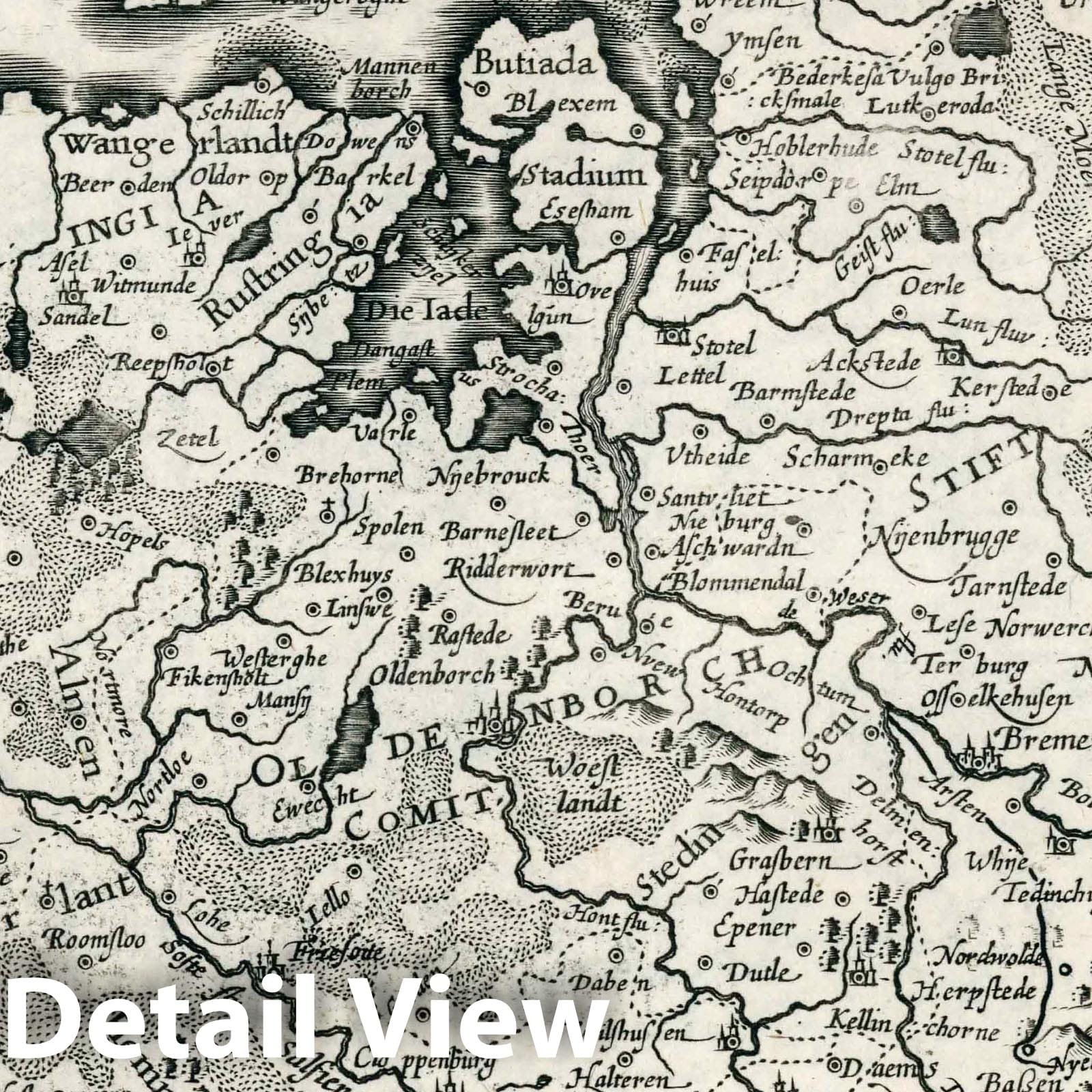 Westphalia with Diocese of Bremen - River Map, 1636 - Historical Map Reproduction