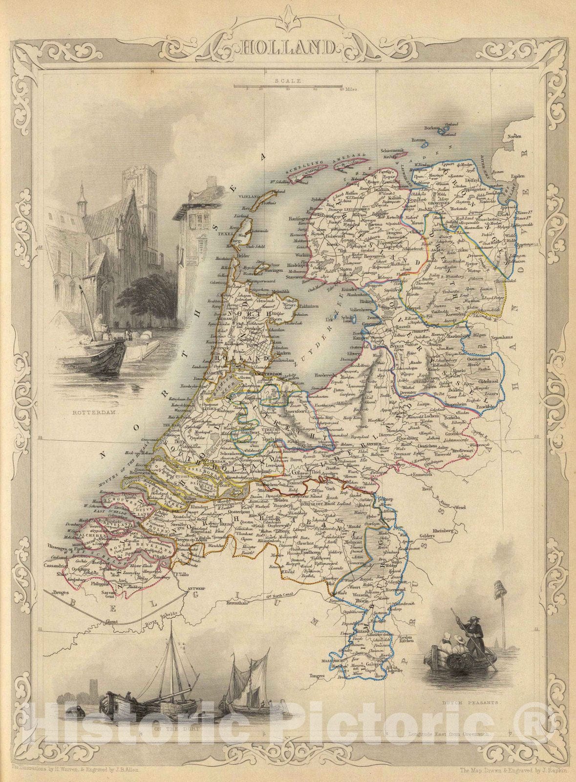 Netherlands 1851 Historical Map Print - Hand-Colored Steel Engraving