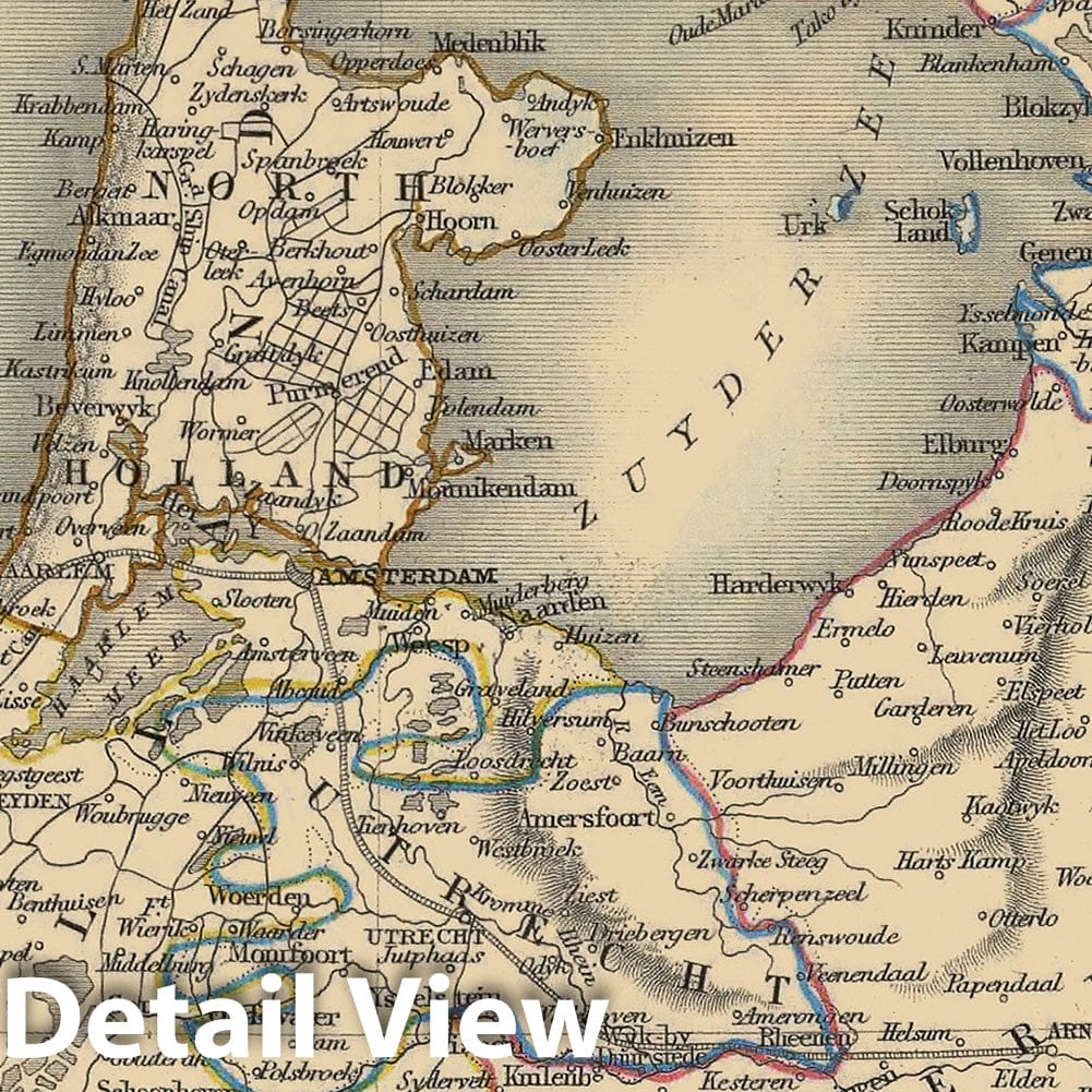 Netherlands 1851 Historical Map Print - Hand-Colored Steel Engraving