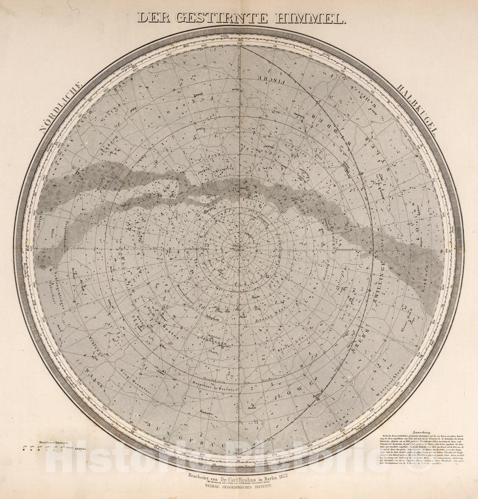 Historic Map : World Atlas Map, Der Gestirnte Himmel. Nordliche Halbkugel 1857 - Vintage Wall Art