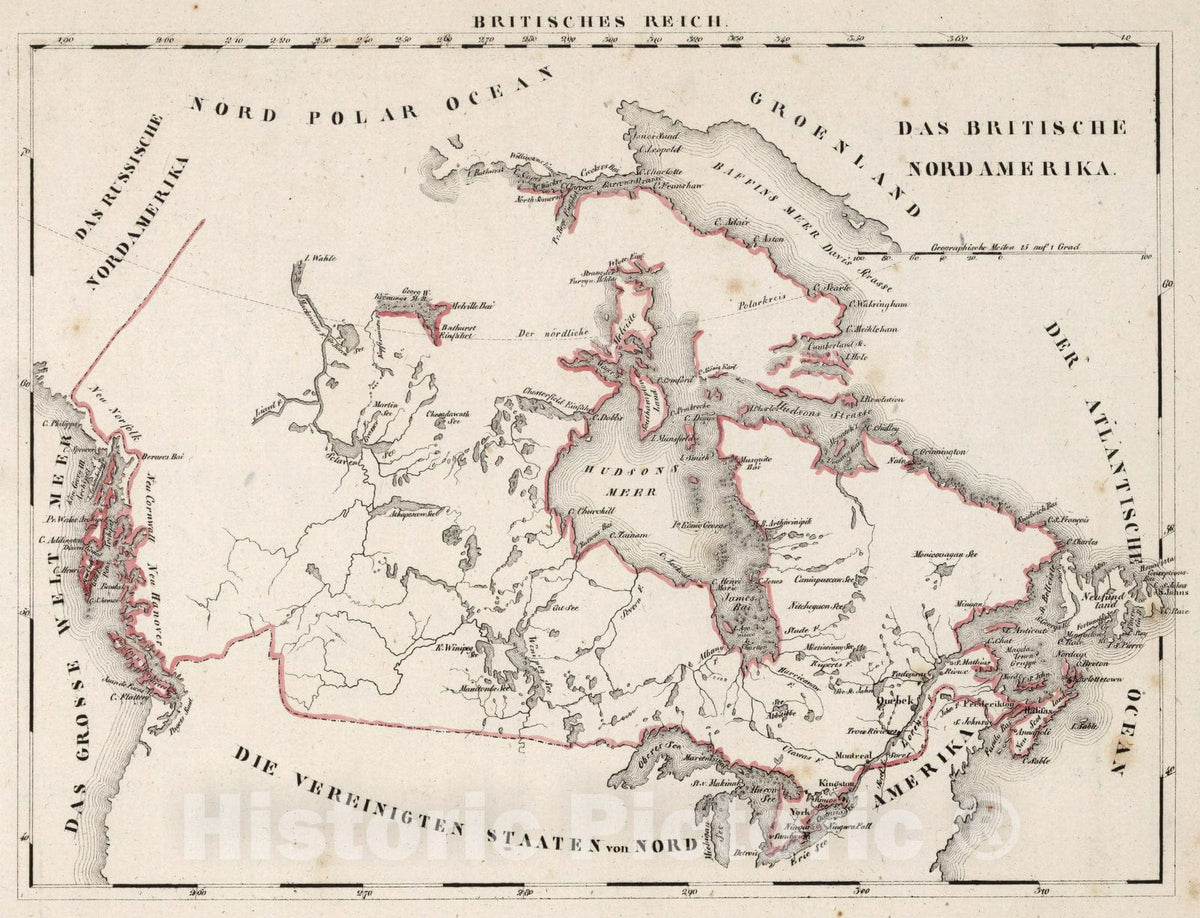 Historic Map : V.3:11-15:XV. Britisches Reich. Das Britische Nord Amerika 1830 - Vintage Wall Art