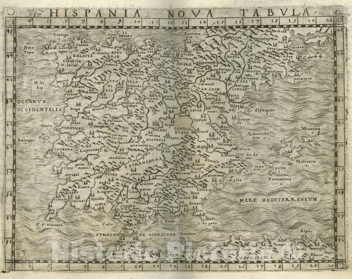 Historic Map : Spain, Iberian PeninsulaHispania Nova tabula 1548 , Vintage Wall Art