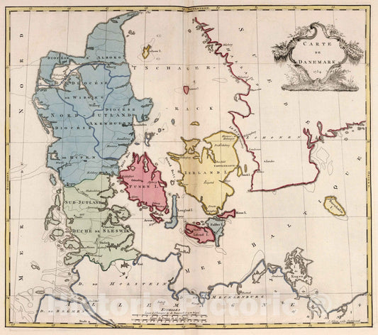 Historic Map : Danemark,Danemark. 1754 , Vintage Wall Art