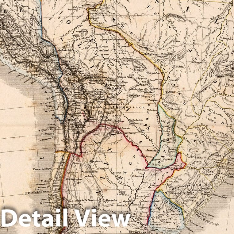 South America - Road Map, 1866 - Historical Map Print