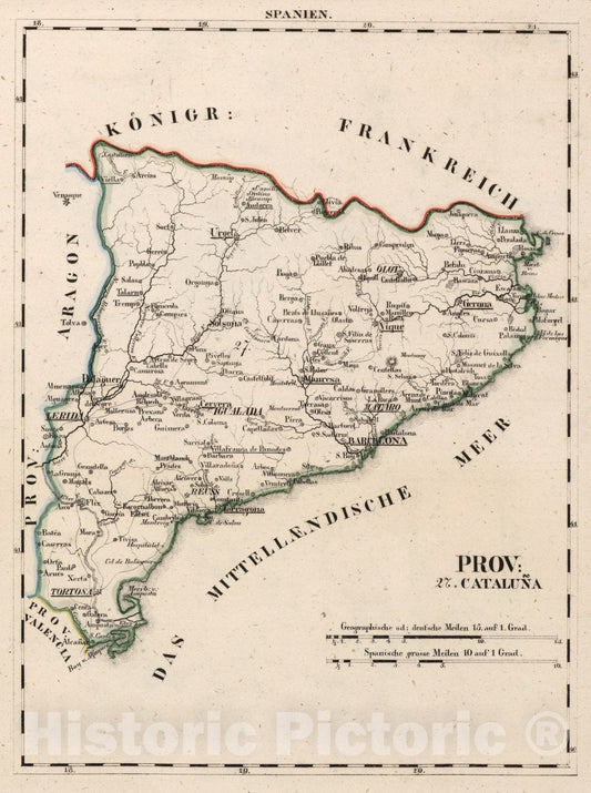 Historic Map : Spain, V.1:1-5: IV: Spanien. Prov: 27. Cataluna 1825 , Vintage Wall Art