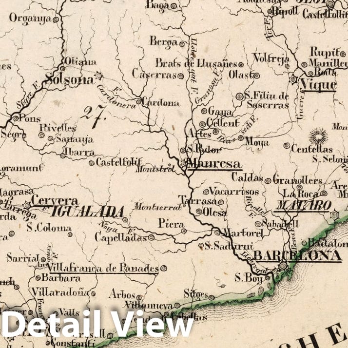 Catalonia, Spain - Boundary Map, 1825 - Historical Map Print