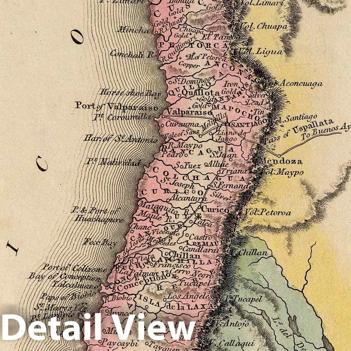 Chile - River Map, 1823 - Hand-Colored Historical Map Print