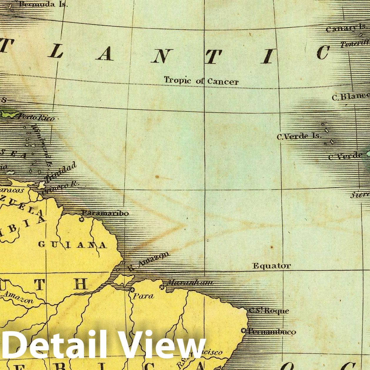 Atlantic Ocean, 1842 - Smiley's Atlas Hand-Colored Nautical Map Print