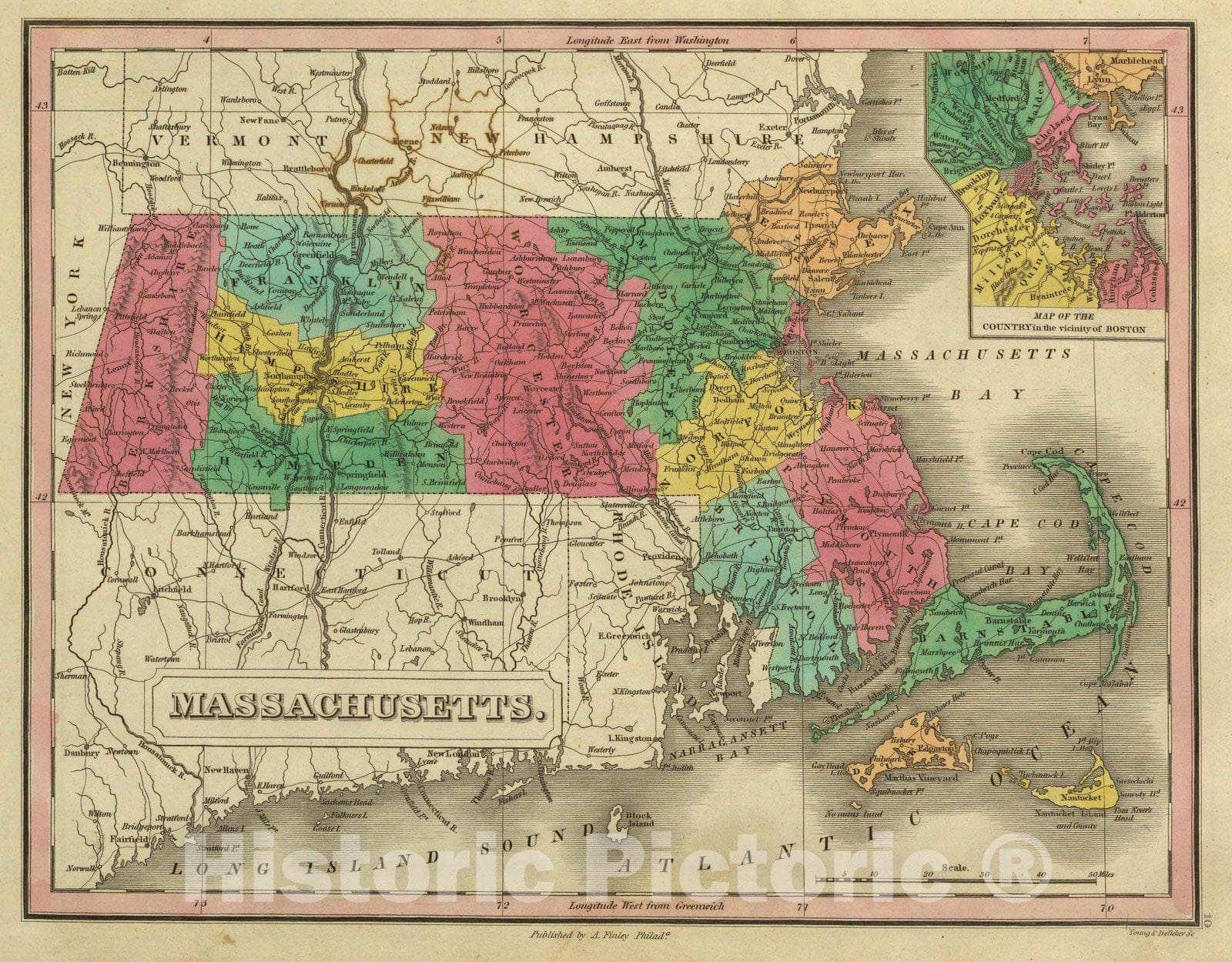 Historic Map : Classical Atlas Map, Massachusetts. 1831 - Vintage Wall Art