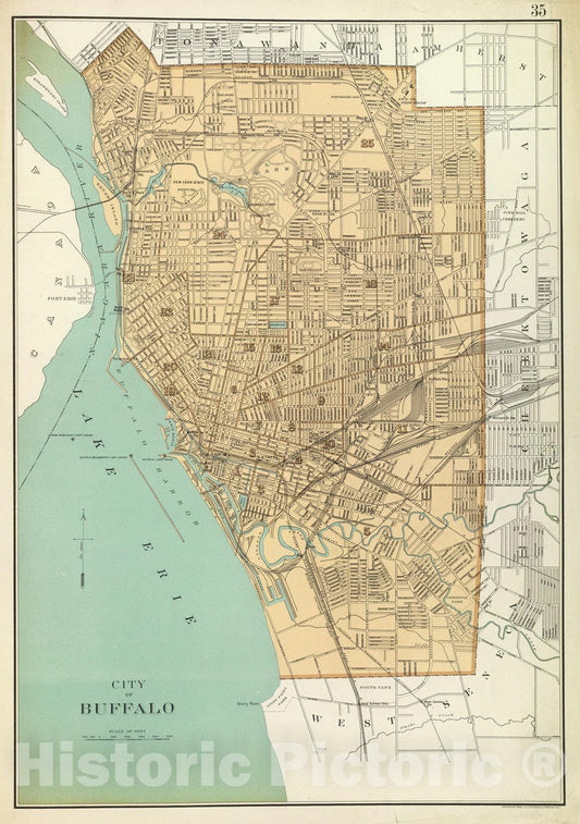 Historic Map : State Atlas Map, Buffalo. 1895 - Vintage Wall Art