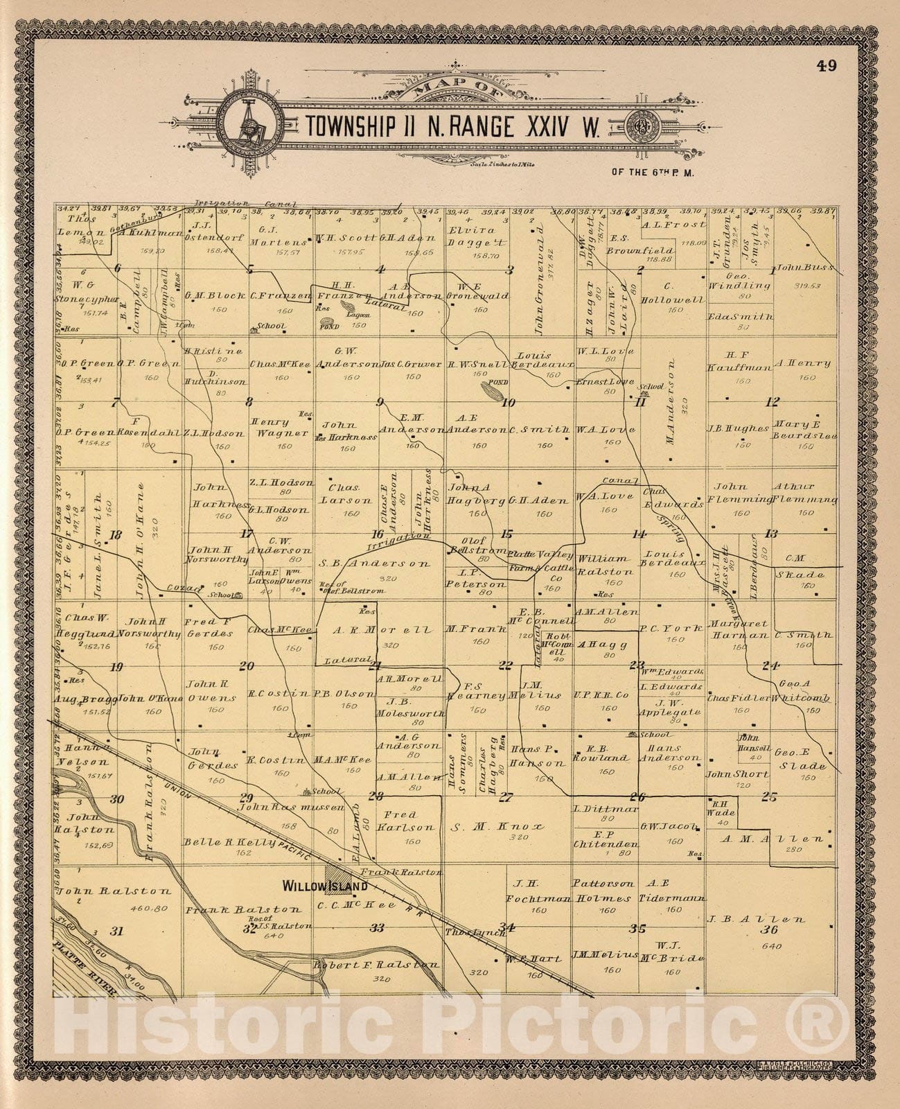 Historic Map : Dawson County Nebraska, County Atlas Map, Township 11 N. Range XXIV W. 1904 - Vintage Wall Art