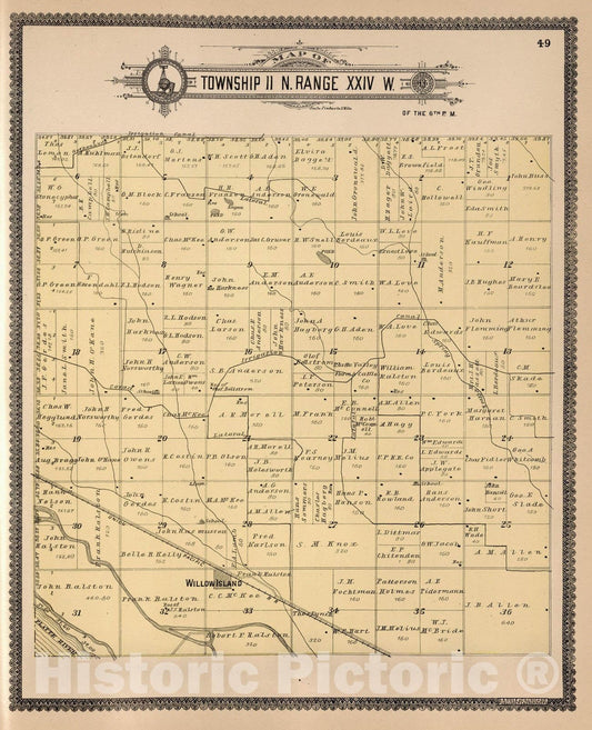 Historic Map : Dawson County Nebraska, County Atlas Map, Township 11 N. Range XXIV W. 1904 - Vintage Wall Art