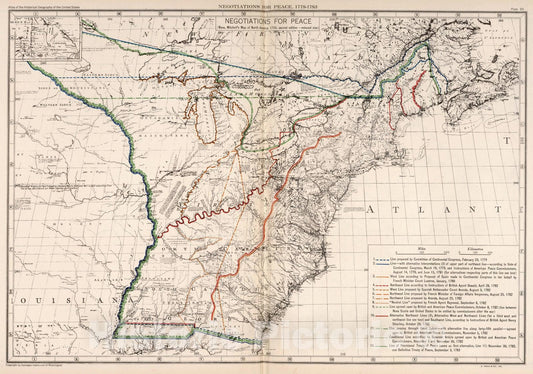Historic Map : Historical Atlas Map, Plate 89. Negotiation for Peace, 1779-1783. 1932 - Vintage Wall Art