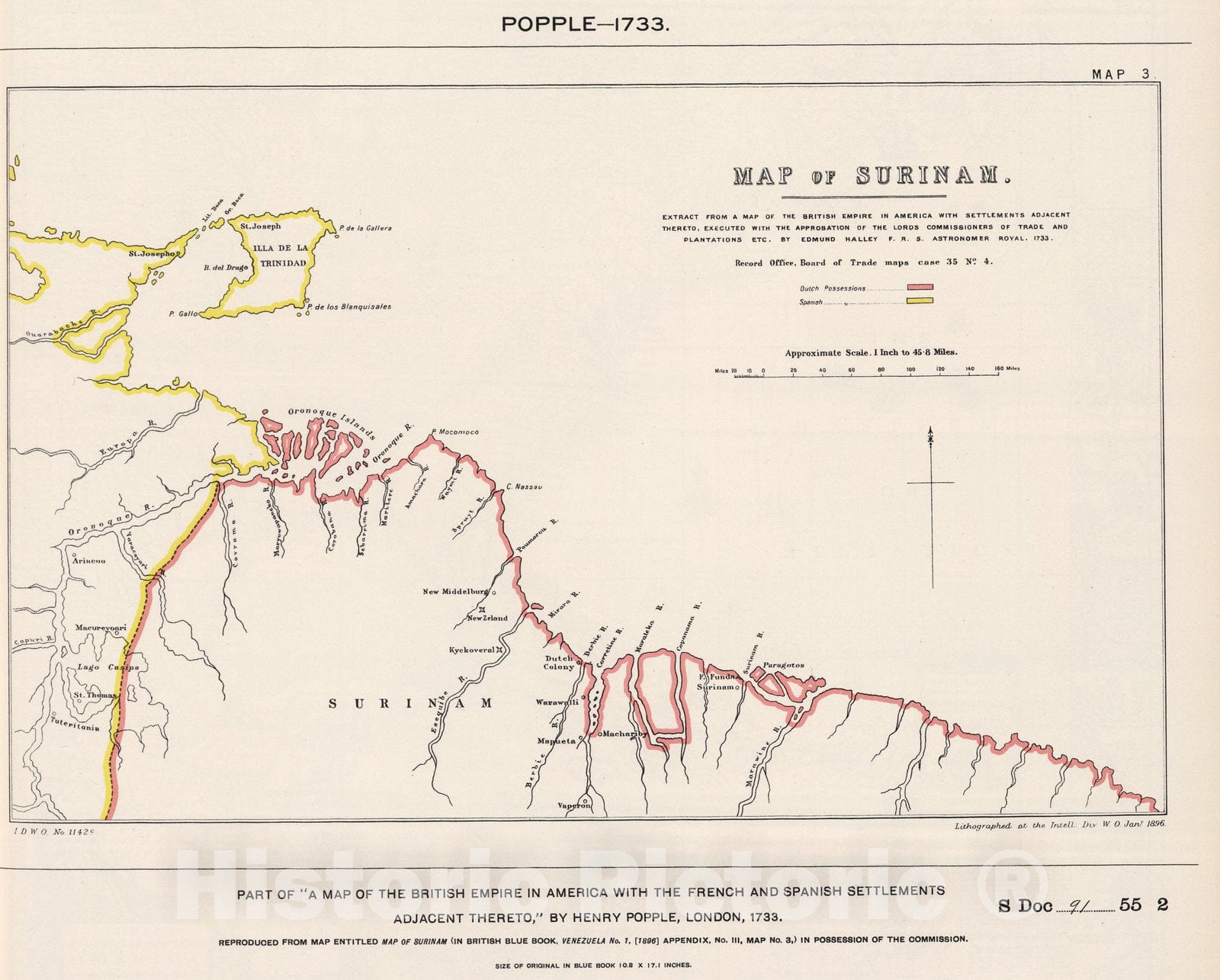 Historic Wall Map : Surinam by Popple. 1733 - Vintage Wall Art