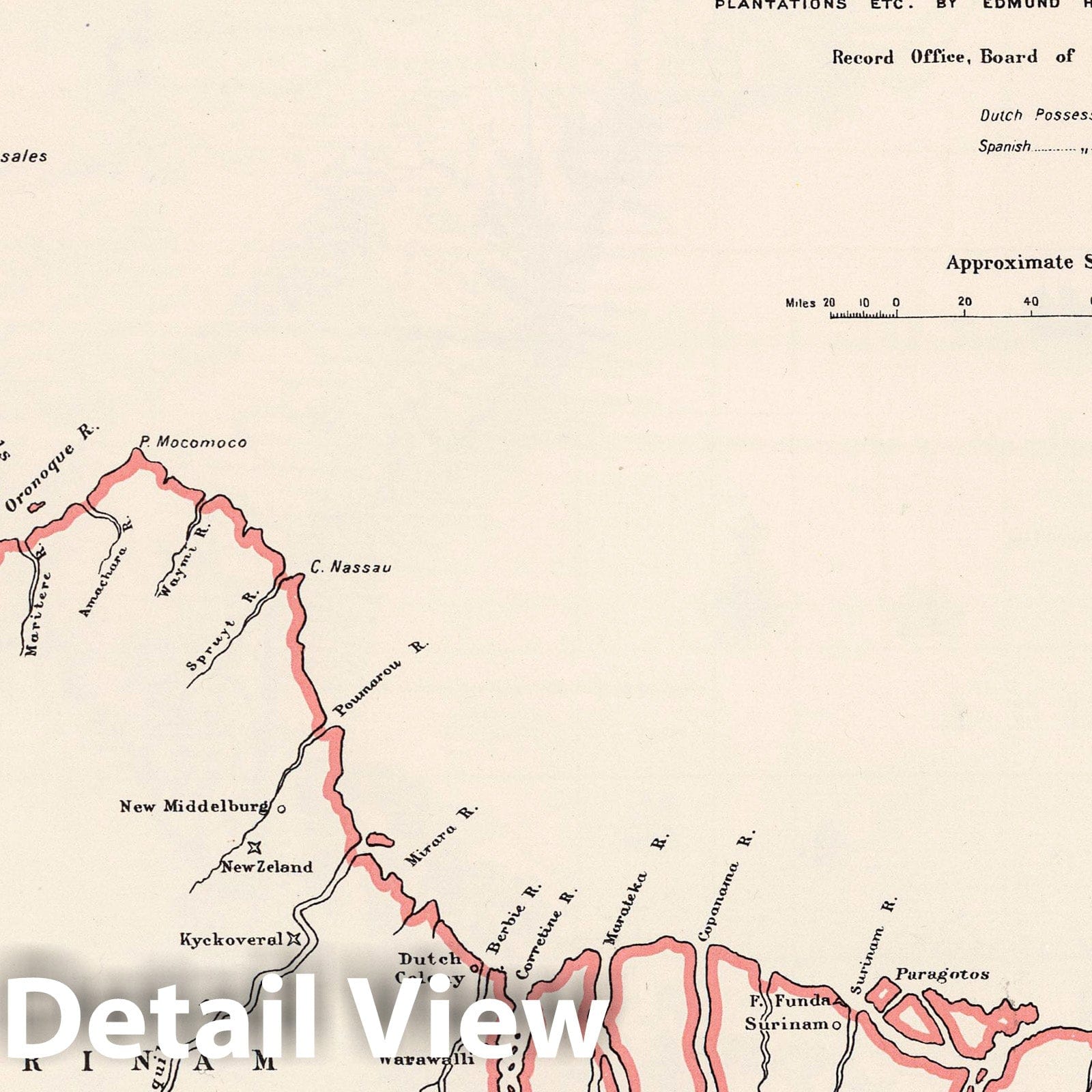 Orinoco-Essequibo Region, Surinam - Route Map, 1733 - Historical Map Print