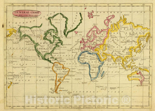 Historic Map : World Atlas Map, General chart, Mercator proj. 1821 - Vintage Wall Art