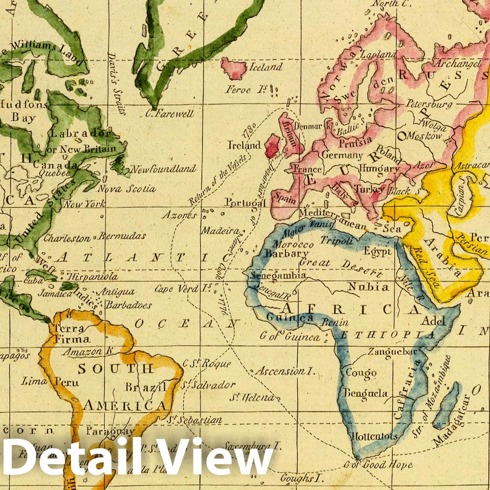 World - Mercator Projection, 1821 - Historical Map Print