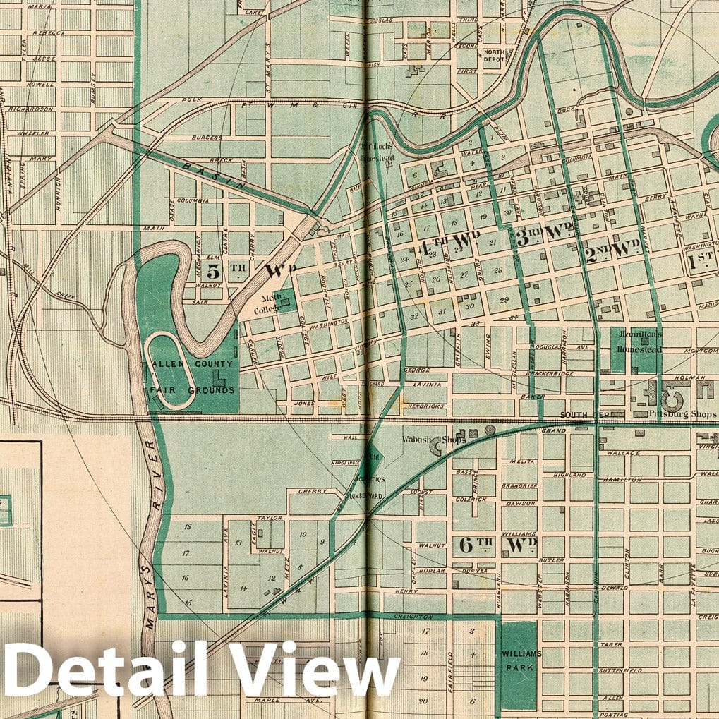Historic Map : Map of the City of Fort Wayne (with) Cedarville, Sheldon, Arcola, New Haven, 1876 - Vintage Wall Art