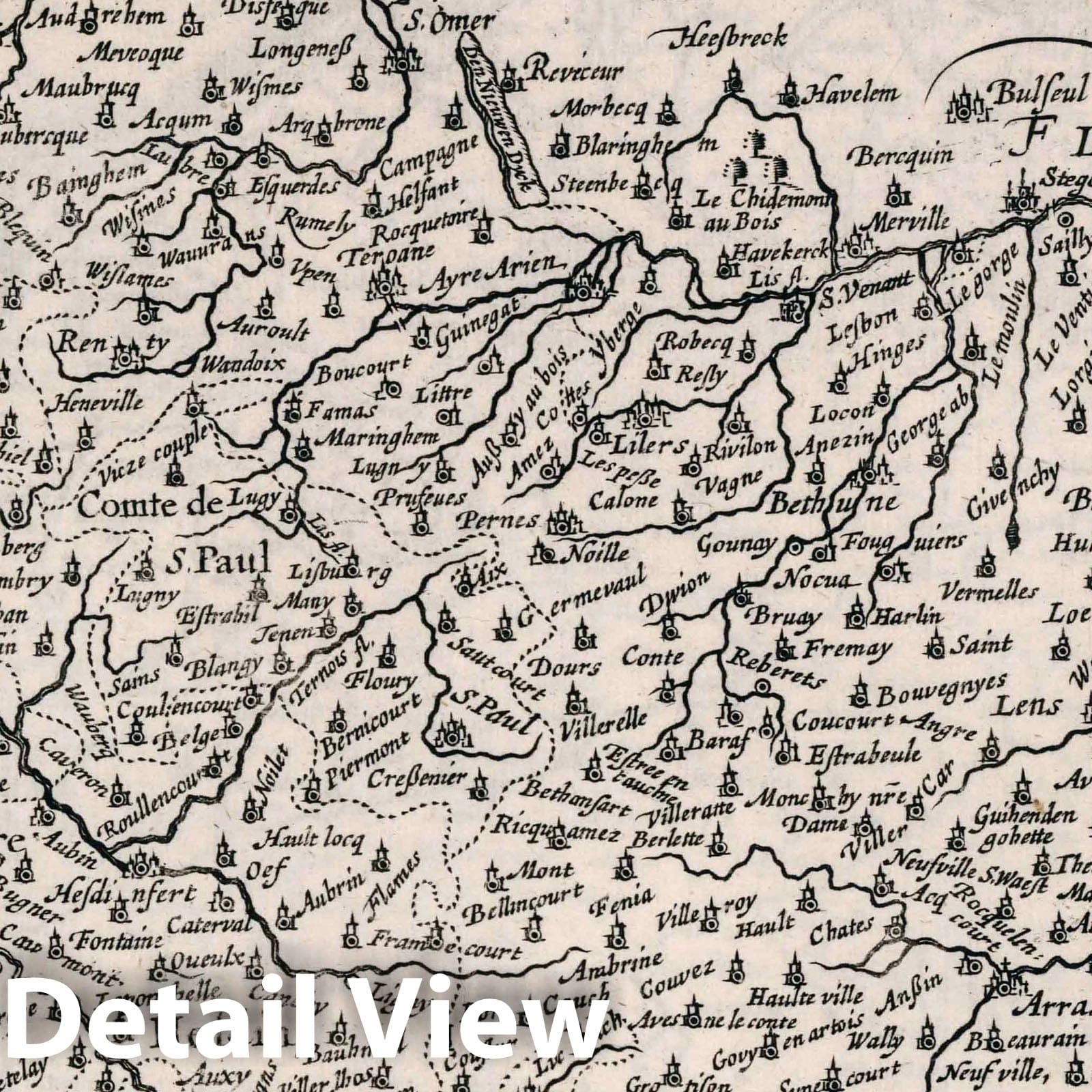 Artois - River Map, 1636 - Historical Map Reproduction