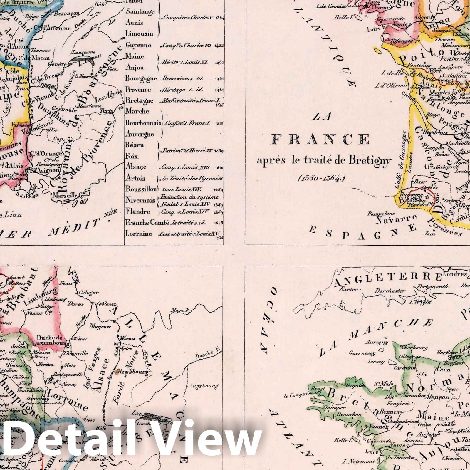 France - Historic, 1834 - Hand-Colored Lithograph Atlas Map Print
