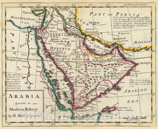 Historic Map : World Atlas Map, Arabia. 1736 - Vintage Wall Art