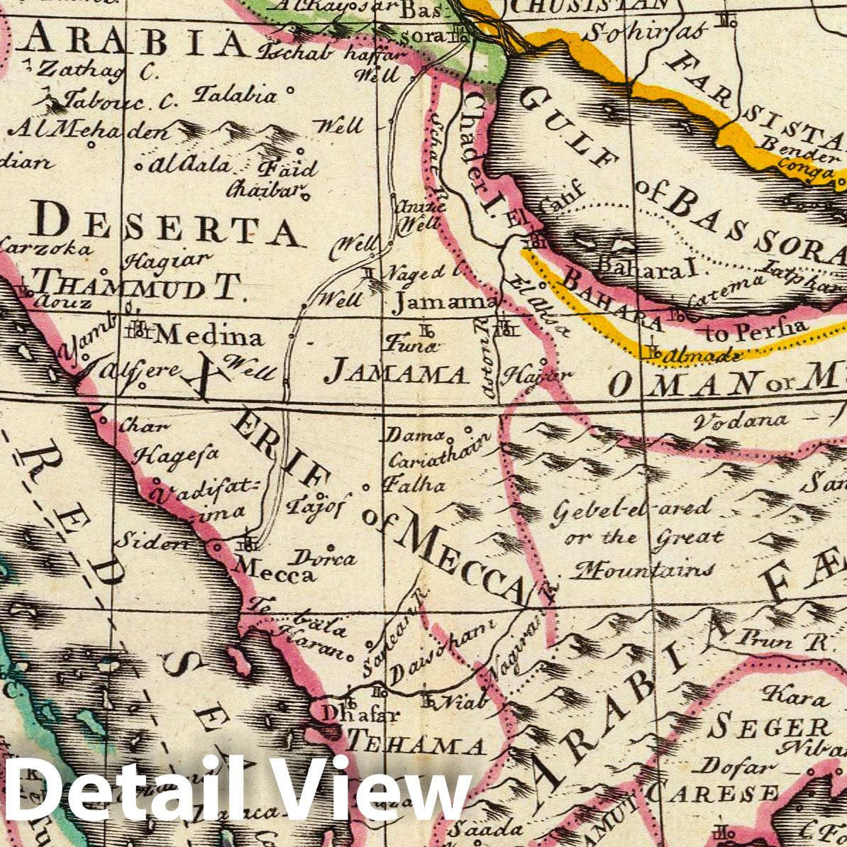 Arabia - River Map, 1736 - Herman Moll Historical Map Print
