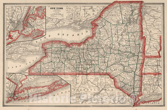 Historic Wall Map : World Atlas Map, New York. 1883 - Vintage Wall Art