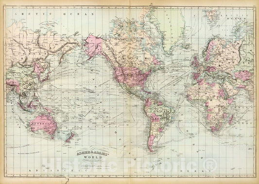 Historic Map - National Atlas Map, World, Mercator's projection. 1874 - Vintage Wall Art
