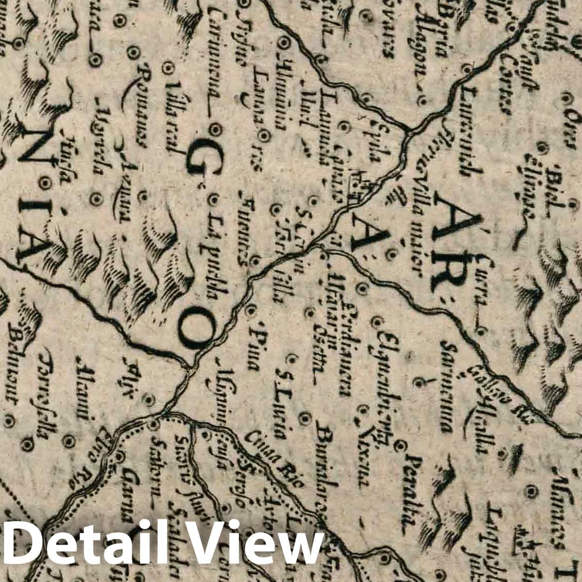 Aragon and Catalonia - River Map, 1637 - Historical Map Reproduction