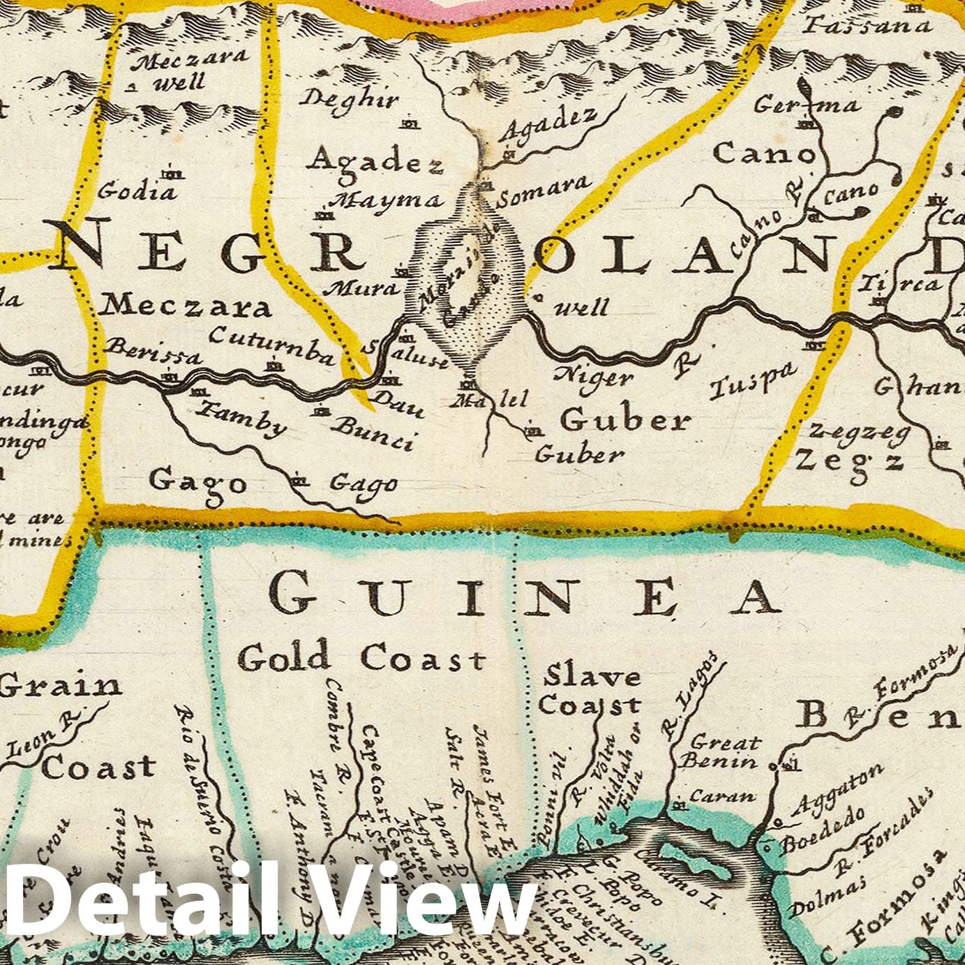 Negroland and Guinea, West Africa - Historical Map Print, 1736