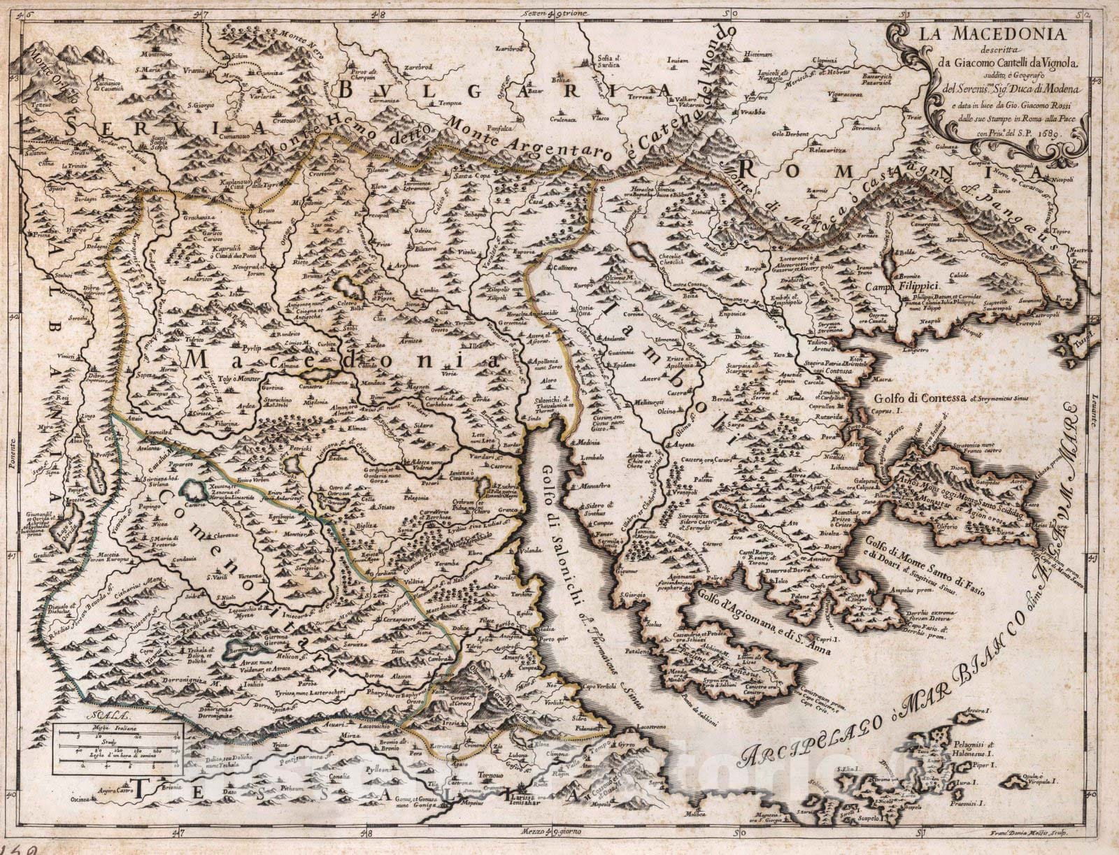 Macedonia - River Map, 1689 - Historical Map Print