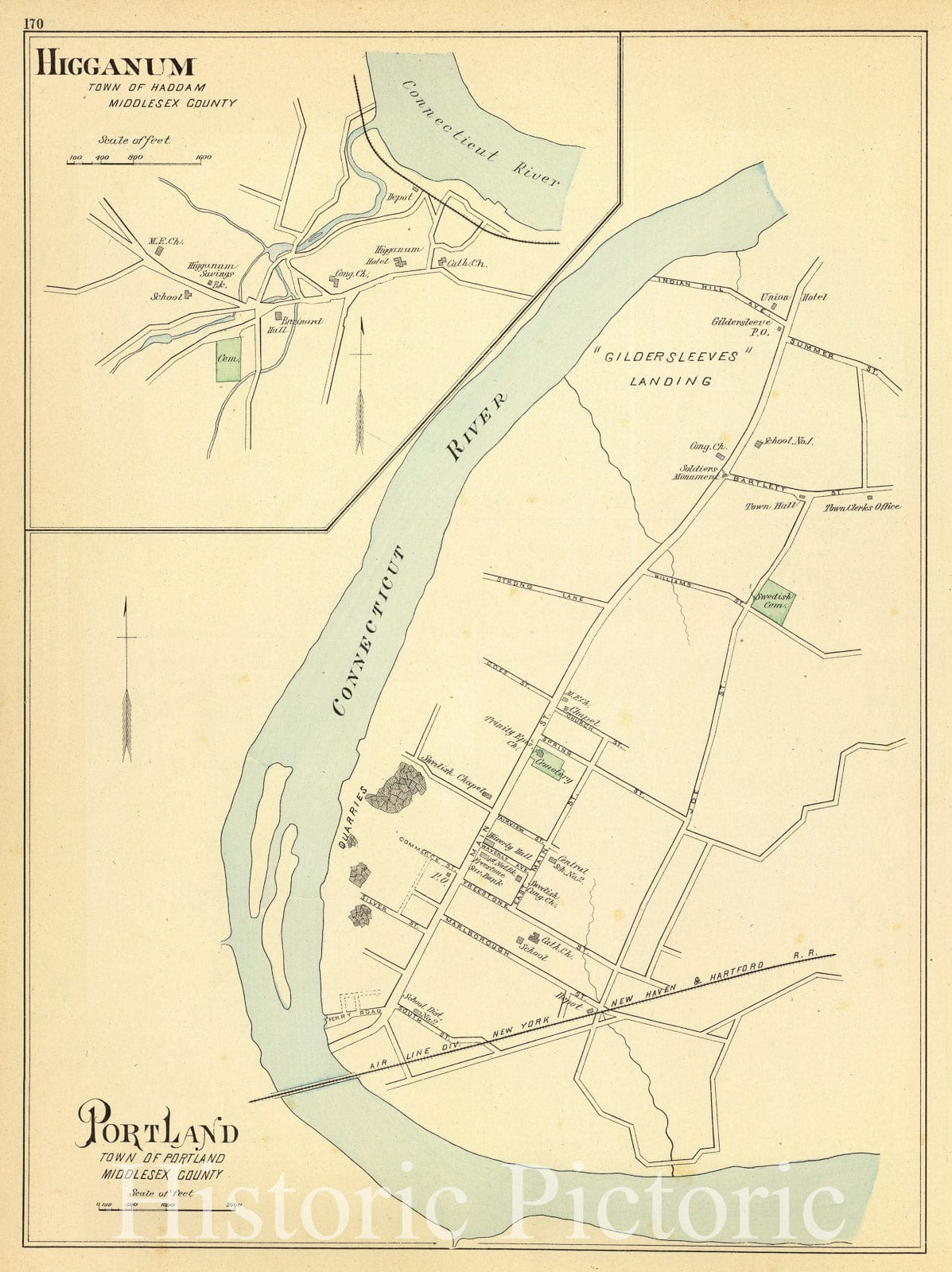 Historic Map : State Atlas Map, Portland, Higganum. 1893 - Vintage Wall Art