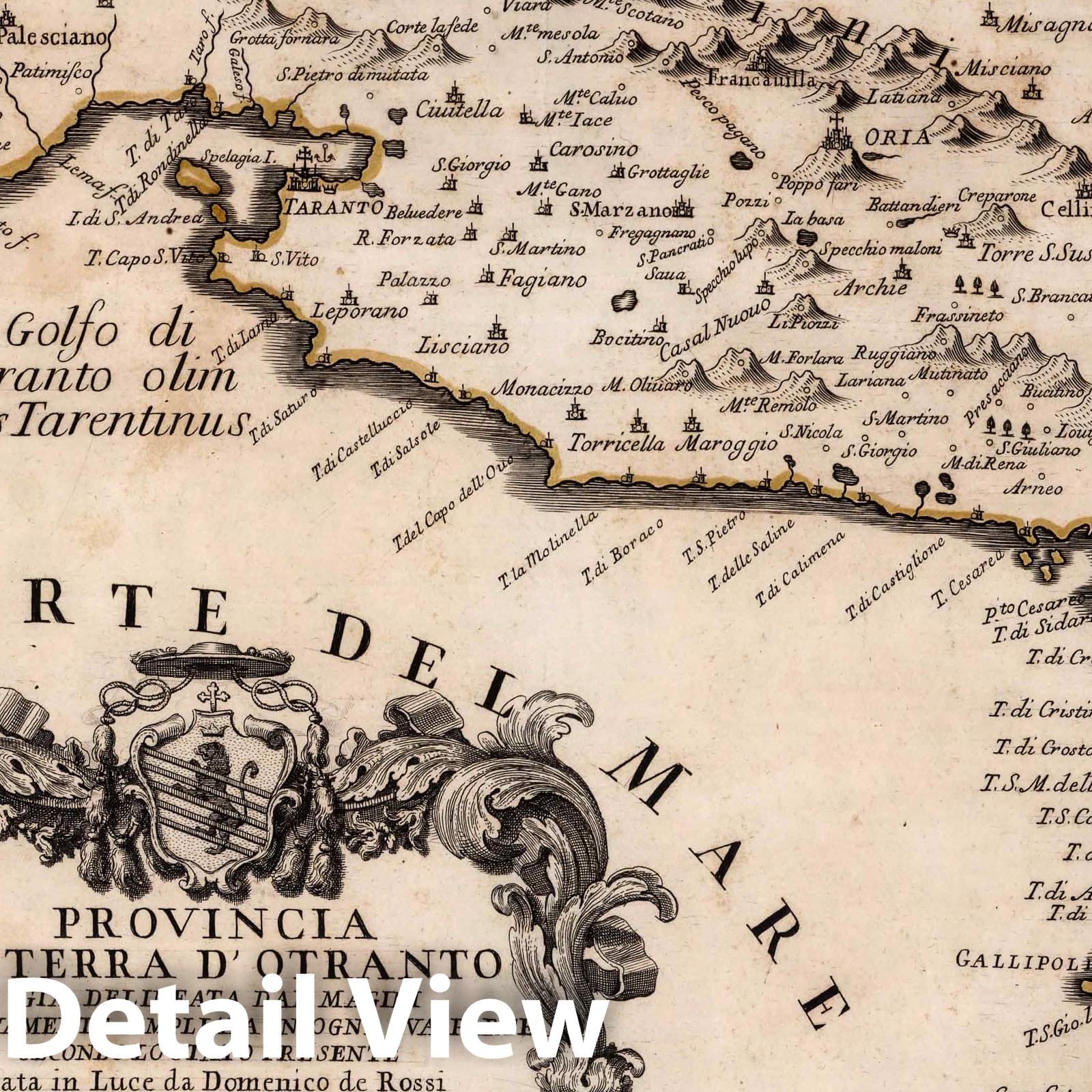 Terre d'Otranto, Italy - River Map, 1714 - Historical Map Print