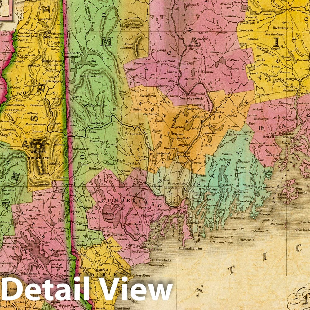 Maine, New Hampshire, and Vermont, 1826 - Historical Map Print