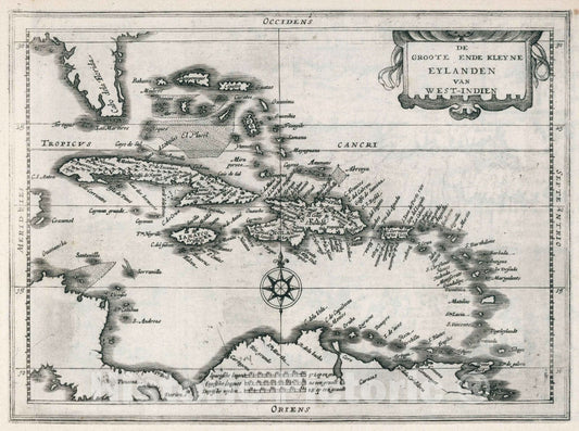 Historic Map : World Atlas Map, De Groote Ende Kleyne Eylanden Van West-Indien 1636 - Vintage Wall Art