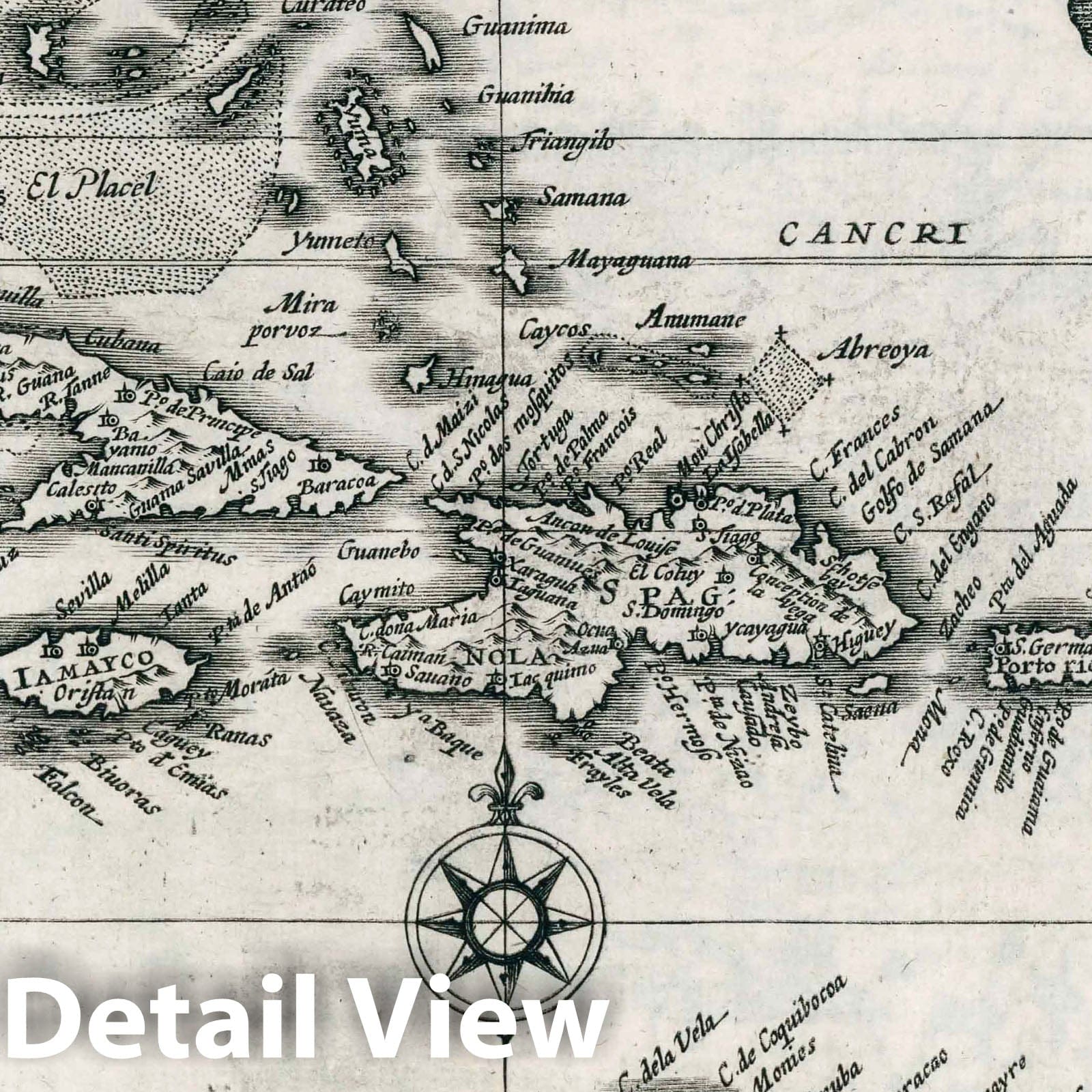 West Indies - River Map, 1636 - Historical Map Print