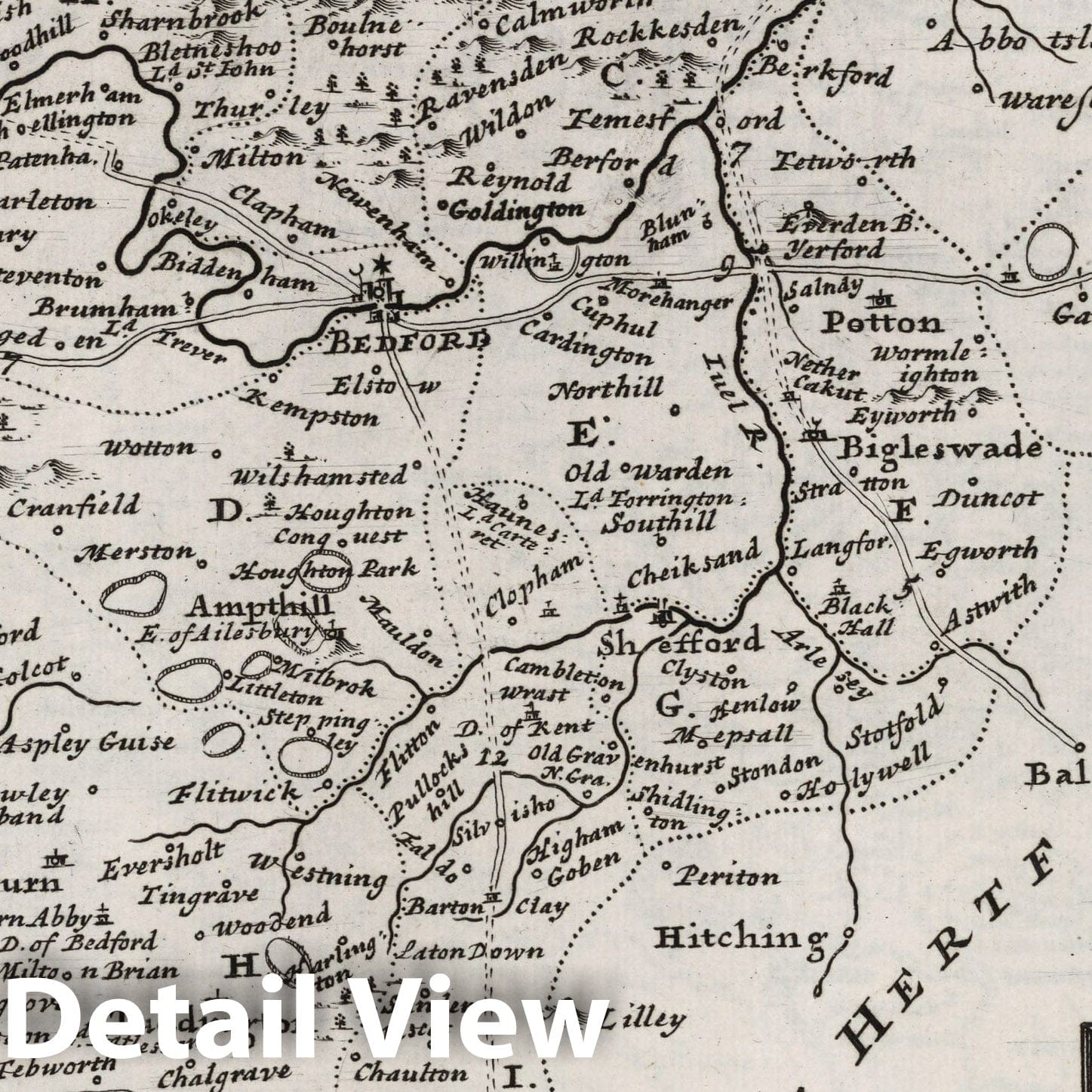Bedfordshire, England - Road Map, 1724 by Herman Moll