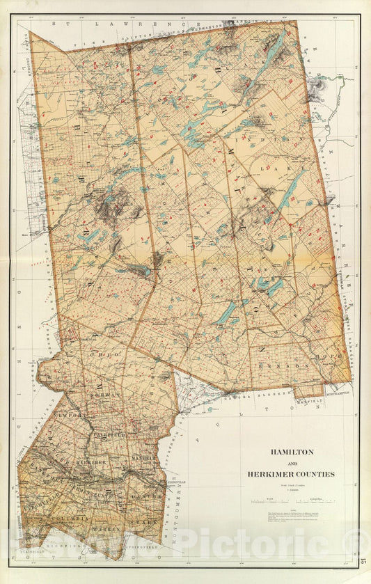 Historic Map : State Atlas Map, Hamilton, Herkimer counties. 1895 - Vintage Wall Art