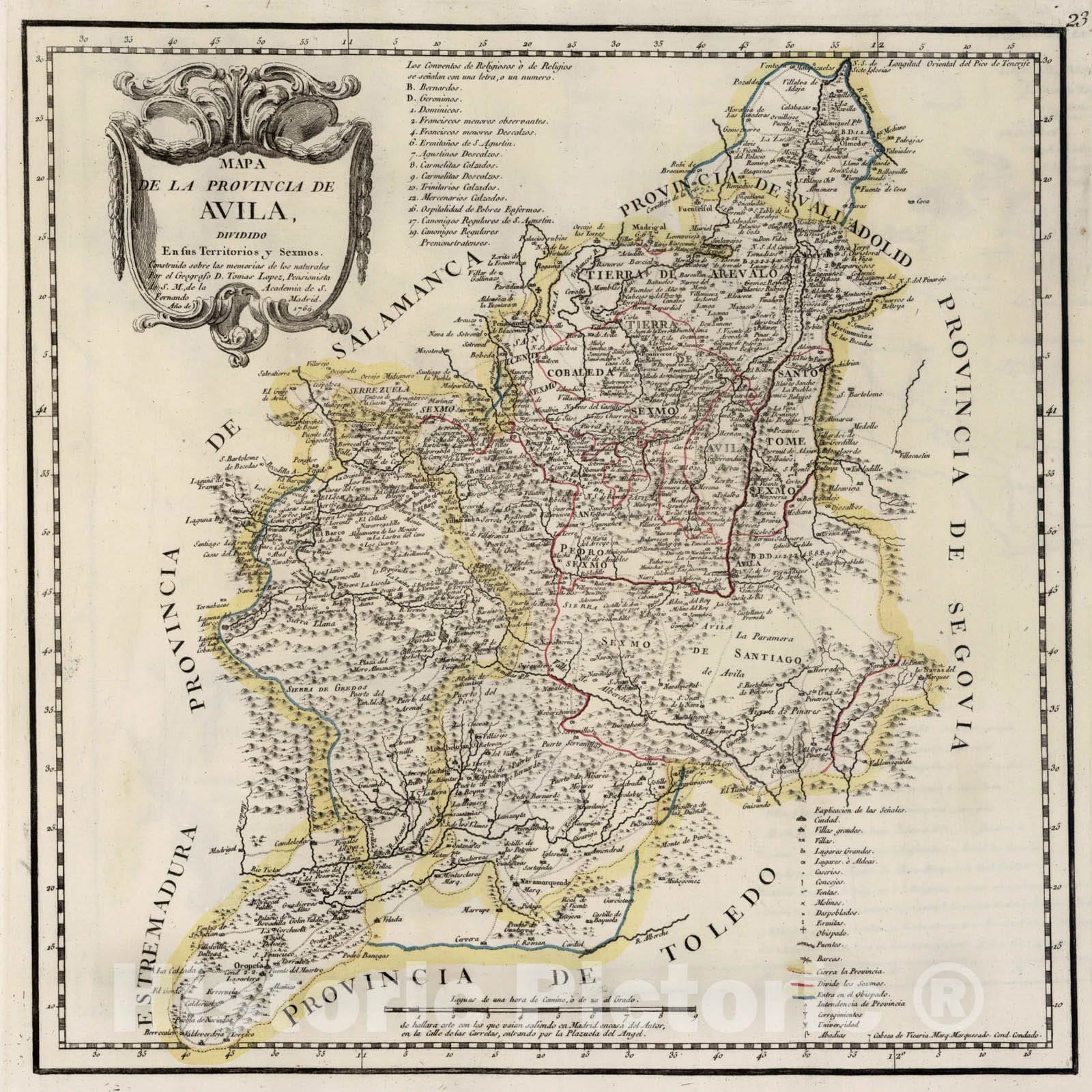Historic Map : Spain, 23. Mapa de la provincia de Avila, 1769 , Vintage Wall Art