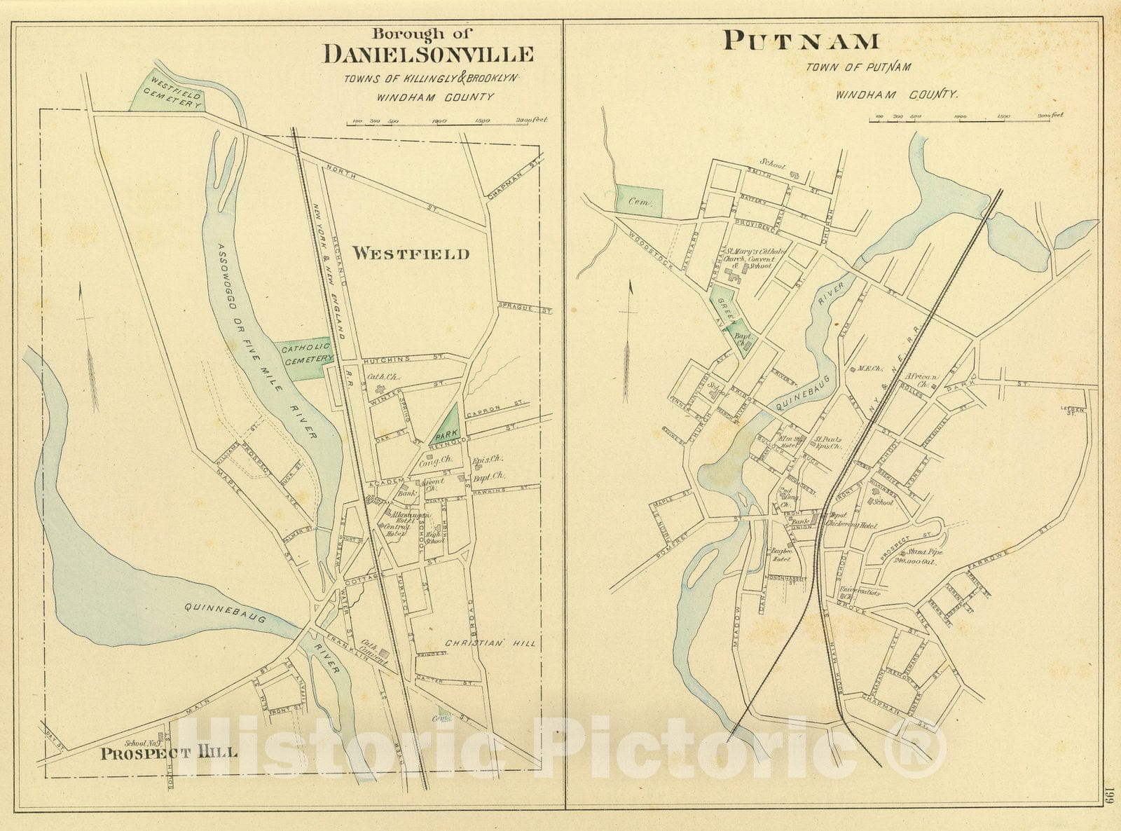 Historic Map : State Atlas Map, Danielsonville, Putnam. 1893 - Vintage Wall Art