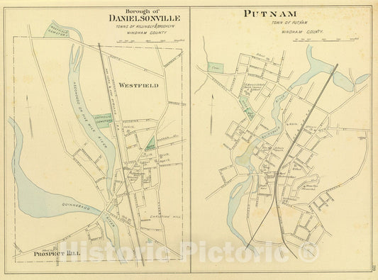Historic Map : State Atlas Map, Danielsonville, Putnam. 1893 - Vintage Wall Art
