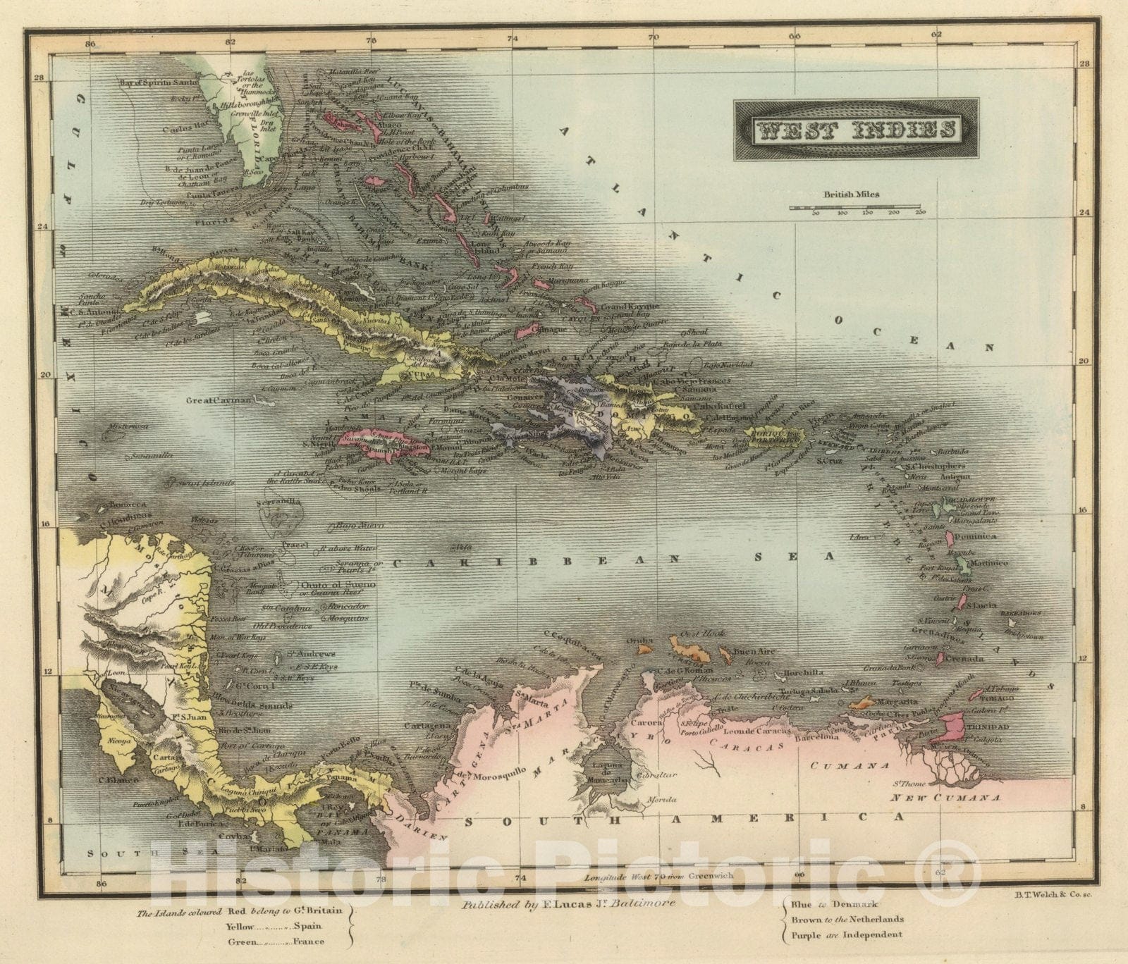 Historic Map : World Atlas Map, West Indies. 1817 - Vintage Wall Art